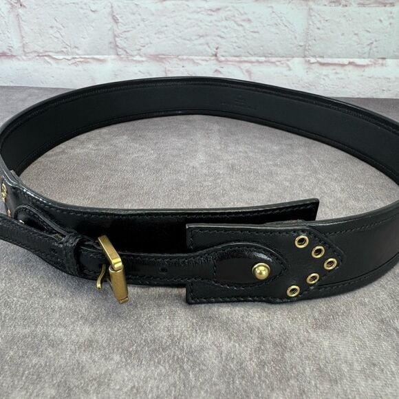 Vintage Gucci Grommet Black Leather Wide Belt 144195 85/34” main image 11